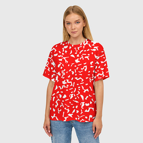Женская футболка оверсайз Красный яркий камуфляж / 3D-принт – фото 3