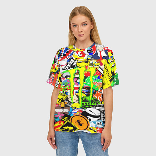 Женская футболка оверсайз Monster energy бренды / 3D-принт – фото 3