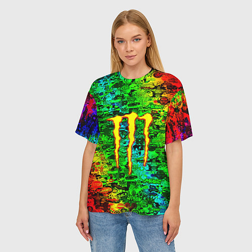 Женская футболка оверсайз Монстер энерджи стикеры / 3D-принт – фото 3