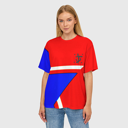 Женская футболка оверсайз Doom star geometry / 3D-принт – фото 3
