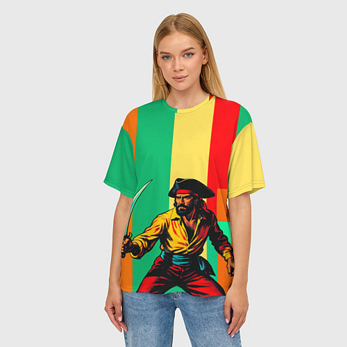 Женская футболка оверсайз Пират поп-арт / 3D-принт – фото 3