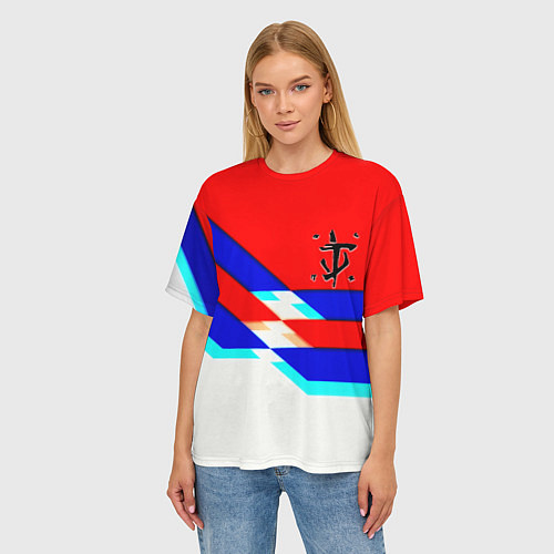 Женская футболка оверсайз Doom geometry cyber sport / 3D-принт – фото 3