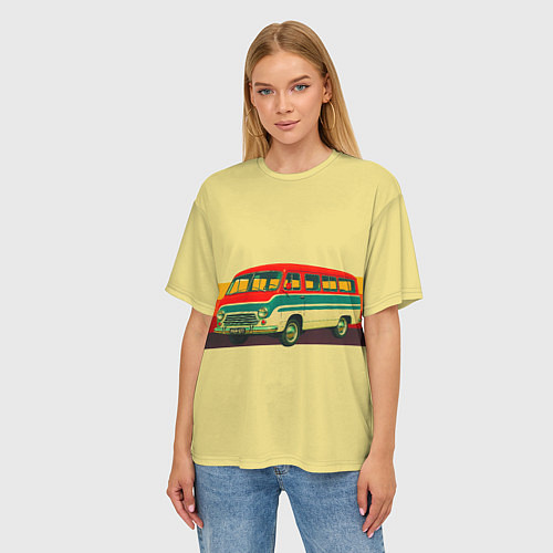 Женская футболка оверсайз Ретро автобус РАФ-977 поп-арт / 3D-принт – фото 3
