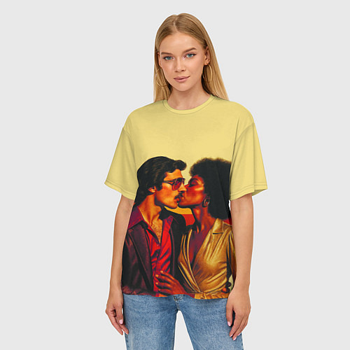 Женская футболка оверсайз Диско поцелуй поп-арт 1970-е / 3D-принт – фото 3