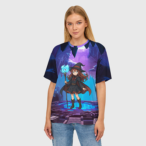 Женская футболка оверсайз Аниме девочка маг с волшебных посохом / 3D-принт – фото 3
