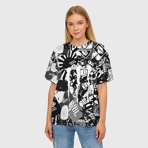 Женская футболка оверсайз Monster energy black sticker / 3D-принт – фото 3