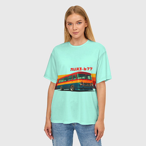 Женская футболка оверсайз Ретро автобус ЛИАЗ-677 поп-арт / 3D-принт – фото 3