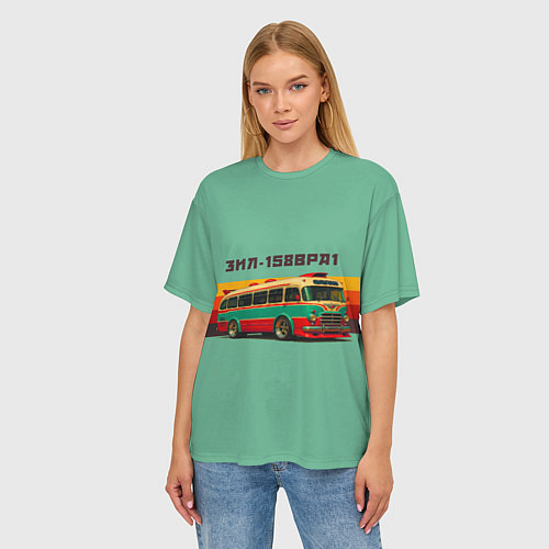 Женская футболка оверсайз Ретро автобус ЗИЛ 158ВРА1 поп-арт / 3D-принт – фото 3
