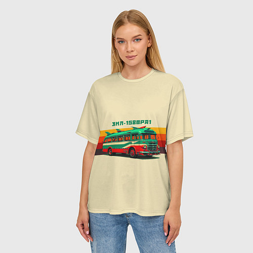 Женская футболка оверсайз Ретро автобус ЗИЛ поп-арт / 3D-принт – фото 3
