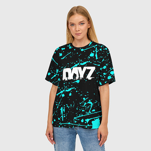 Женская футболка оверсайз Dayz голубые краски / 3D-принт – фото 3