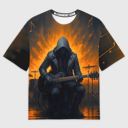 Женская футболка оверсайз Гитарист играющий в пламени