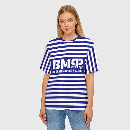 Женская футболка оверсайз ВМФ текстура тельняшки / 3D-принт – фото 3