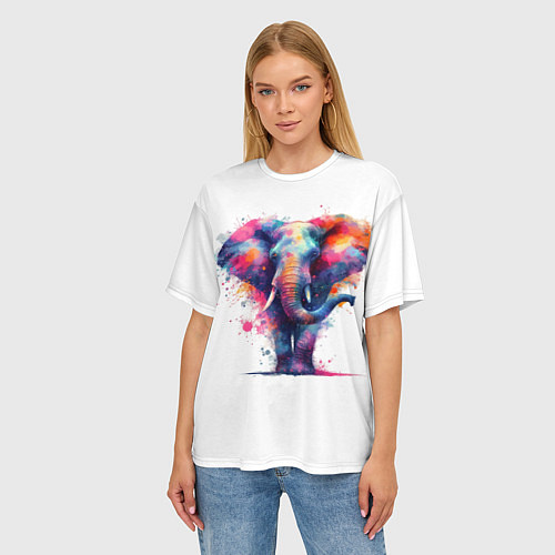 Женская футболка оверсайз Радужный слон / 3D-принт – фото 3