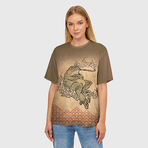 Женская футболка оверсайз Лягушка с трубкой / 3D-принт – фото 3