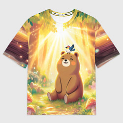 Футболка оверсайз женская Птичка на голове медвежонка, цвет: 3D-принт