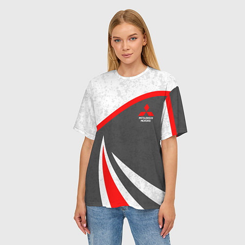 Женская футболка оверсайз Mitsubishi - красный и серый / 3D-принт – фото 3