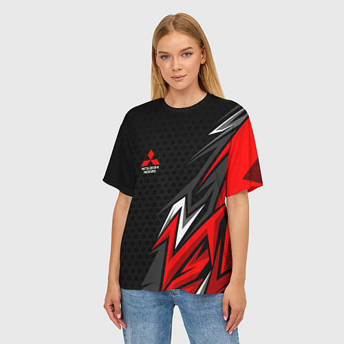 Женская футболка оверсайз Митсубиси - спортивный красный / 3D-принт – фото 3