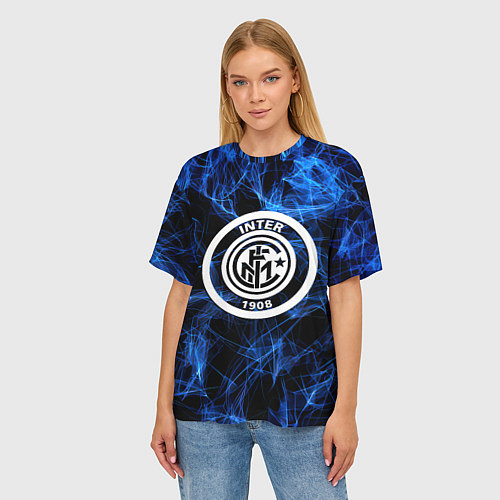 Женская футболка оверсайз Inter smoke neon / 3D-принт – фото 3