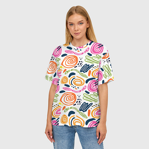 Женская футболка оверсайз Яркие спирали / 3D-принт – фото 3