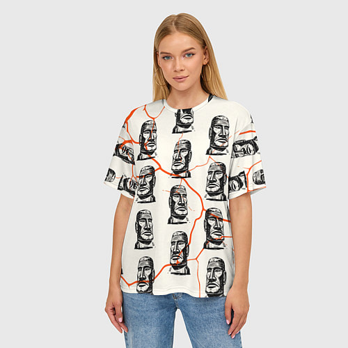 Женская футболка оверсайз Статуи моаи / 3D-принт – фото 3