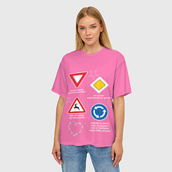 Футболка оверсайз женская Гламурные дорожные знаки на розовом, цвет: 3D-принт — фото 2