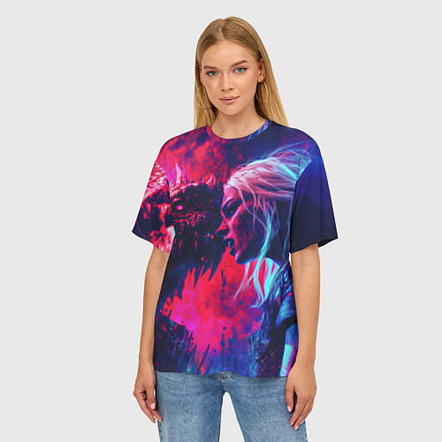 Женская футболка оверсайз Цири и чудовище / 3D-принт – фото 3