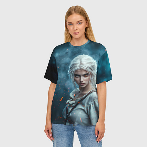 Женская футболка оверсайз Цири с огненными глазами / 3D-принт – фото 3