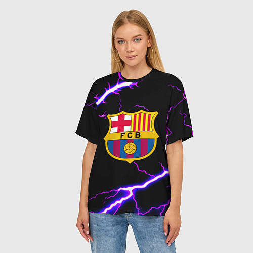 Женская футболка оверсайз Barcelona neon storm / 3D-принт – фото 3