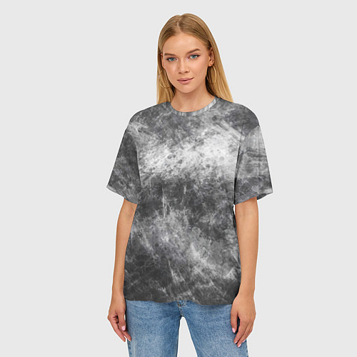 Женская футболка оверсайз Абстракция - black and white metal scuffs / 3D-принт – фото 3