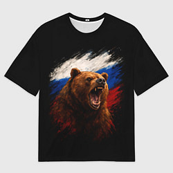 Футболка оверсайз женская Медведь на фоне триколора, цвет: 3D-принт