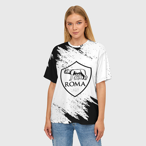 Женская футболка оверсайз ROMA черно белые штрихи / 3D-принт – фото 3