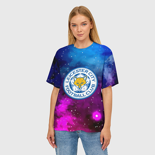 Женская футболка оверсайз Лестер сити космос / 3D-принт – фото 3