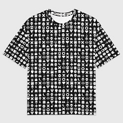 Футболка оверсайз женская Любовь смерть и роботы, глитч символ паттерн, цвет: 3D-принт