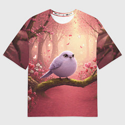 Футболка оверсайз женская Сиреневая птица в розовом цветущем лесу, цвет: 3D-принт