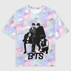 Футболка оверсайз женская BTS черно-белый стиль, цвет: 3D-принт