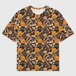 Футболка оверсайз женская Новогодний орнамент с корицей и дольками апельсина, цвет: 3D-принт