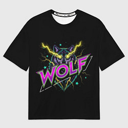 Футболка оверсайз женская Голова волка со светящимися желтыми глазами, цвет: 3D-принт