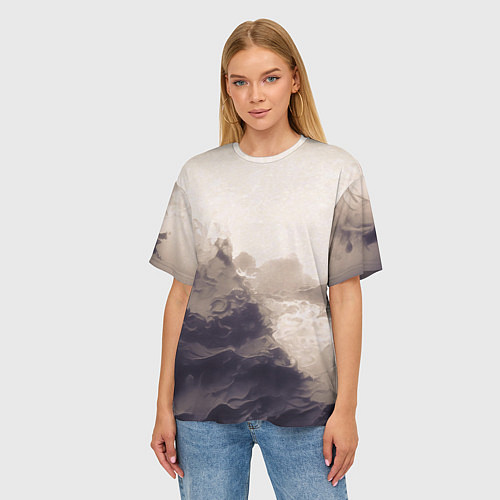 Женская футболка оверсайз Сепия абстрактная горная река / 3D-принт – фото 3