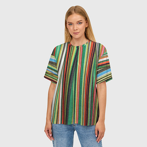 Женская футболка оверсайз Полоски ткани / 3D-принт – фото 3