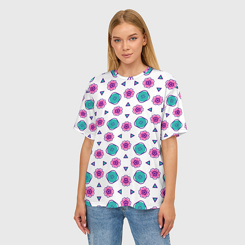 Женская футболка оверсайз Цветочно-геометрический паттерн / 3D-принт – фото 3
