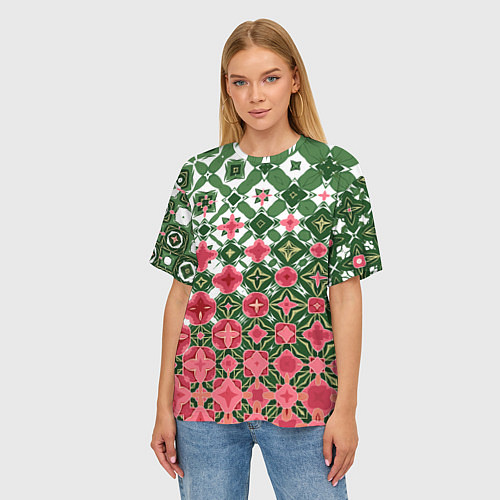 Женская футболка оверсайз Розово-зеленая метаморфоза / 3D-принт – фото 3