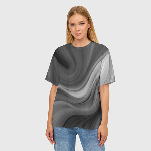 Женская футболка оверсайз Серые волны абстракция однотонная / 3D-принт – фото 3