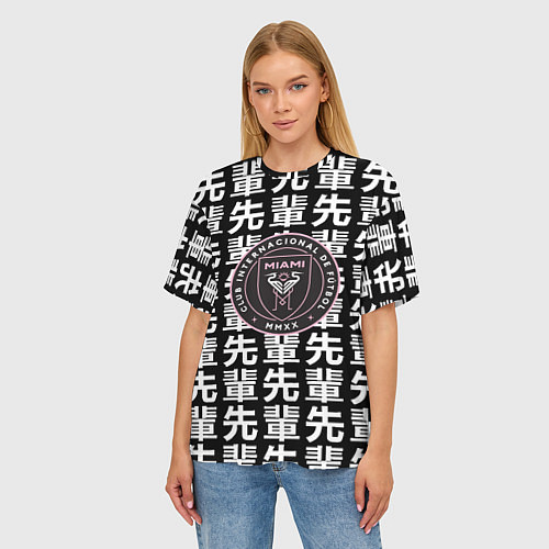 Женская футболка оверсайз Inter japan black / 3D-принт – фото 3