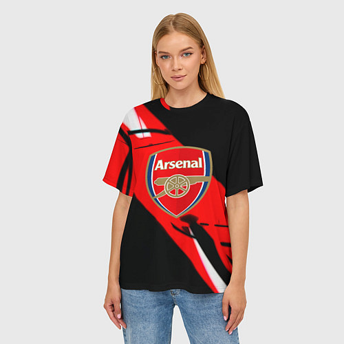 Женская футболка оверсайз Арсенал геометрия полосы краски / 3D-принт – фото 3