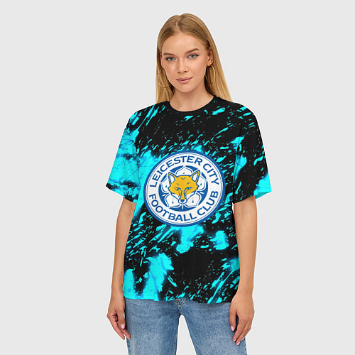 Женская футболка оверсайз Лестер сити голубые краски / 3D-принт – фото 3