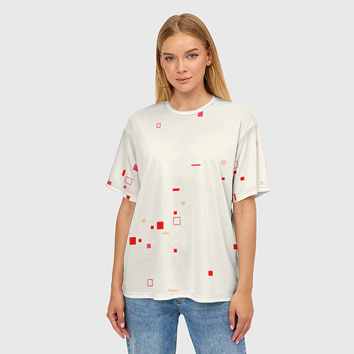Женская футболка оверсайз Color white red shapes / 3D-принт – фото 3