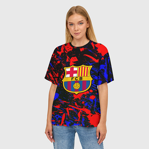 Женская футболка оверсайз Барселона абстрактные краски / 3D-принт – фото 3
