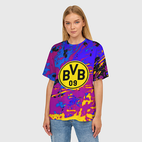 Женская футболка оверсайз Borussia абстрактные краски / 3D-принт – фото 3