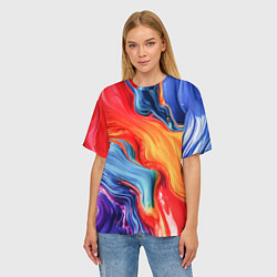 Футболка оверсайз женская Красно-синие масляные краски смешение абстракция, цвет: 3D-принт — фото 2