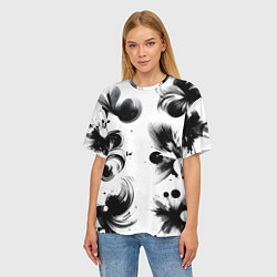 Футболка оверсайз женская Чёрно-белая абстракция нейроарт, цвет: 3D-принт — фото 2
